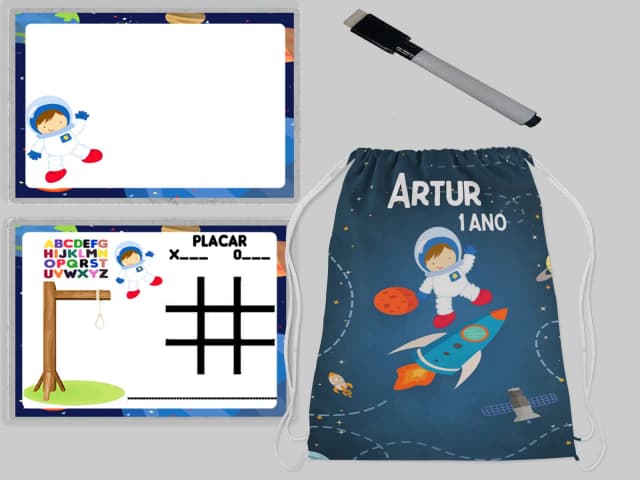 Kit Mochila e Lousa Magica para lembrancinhas Astronauta