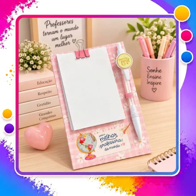 Kit Presente para Professora Personalizado – Bloco de Anotações com Caneta