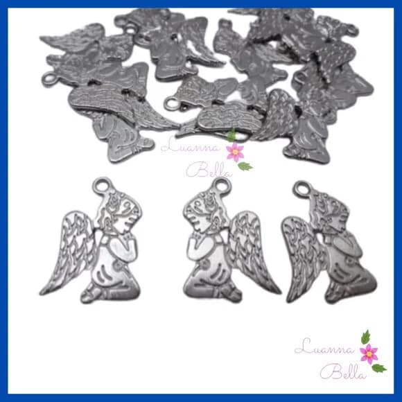 Pingente de Metal Prata Anjinho da Guarda - Pct c/12 unids