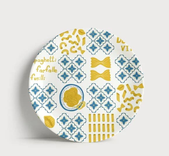 Prato de Porcelana Temático Massas - Decoração Gourmet