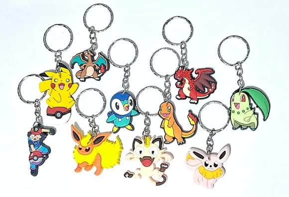Chaveiro Pokémon Emborrachado Pacote com 10 Unidades