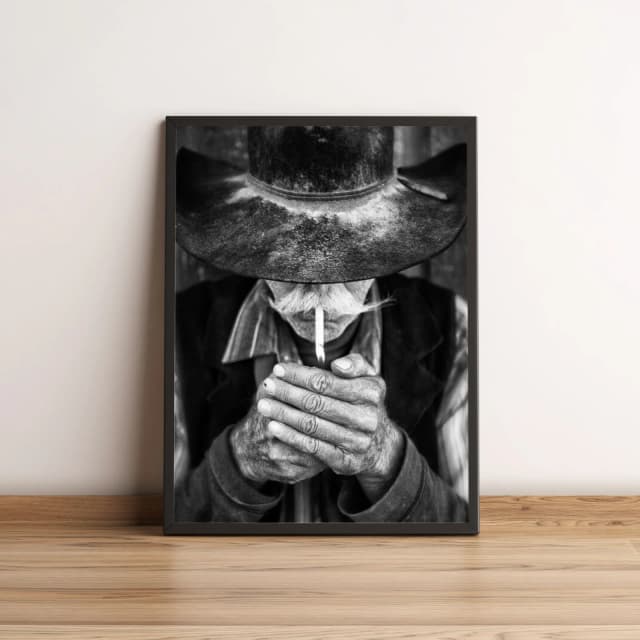 Quadro com cowboy vintage em momento reflexivo 2555