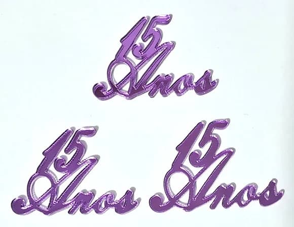 Aplique 15 Anos 3,5cm Acrílico Espelhado Roxo - 6 Peças