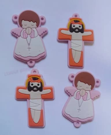kit terço Crucifixo e Anjo Rosa de Borracha - Pct C/2 kits