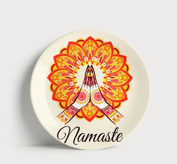 Prato Decorativo Namastê Mãos em Prece - Porcelana 21cm
