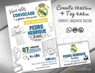 Convite Digital C/tag Futebol Real Madri 2