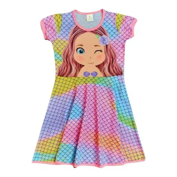 Vestido Infantil Sereia Colorido Arco-Íris – Fantasia Oceano para Meninas | Ricardo Fantasias