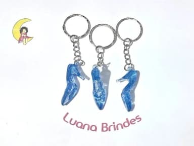 Chaveiro Sapatinho Azul com Glitter Acrílico 30 Unidades
