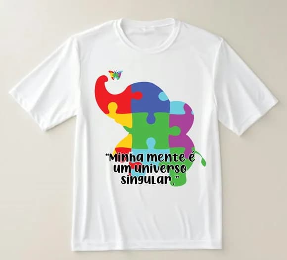 Camiseta Autismo Estampa Colorida com Elefante e Frase