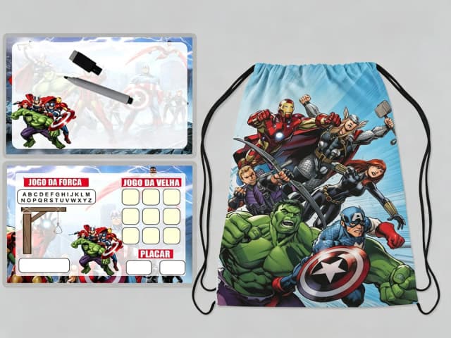 Kit Mochilinha e Lousa Magica para lembrancinhas de Aniversario do Vingadores