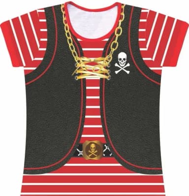 Blusa Adulto Fantasia Pirata Listrada com Colete e Cinto de Caveira