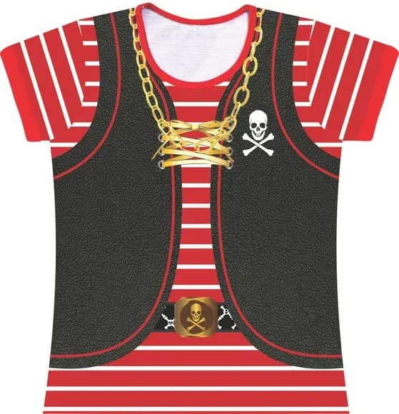 Blusa Adulto Fantasia Pirata Listrada com Colete e Cinto de Caveira