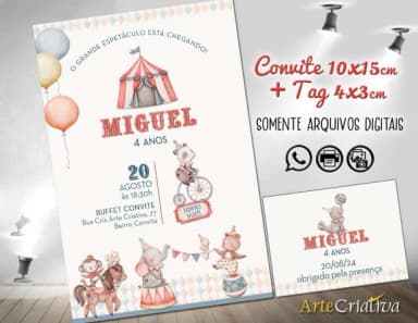 Convite Digital C/tag Circo Aquarela Menino 17