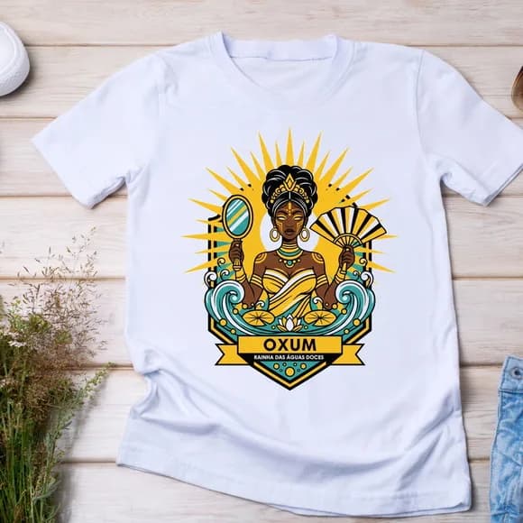 Camiseta Oxum Rainha das Águas Doces Orixá do Ouro e Amor