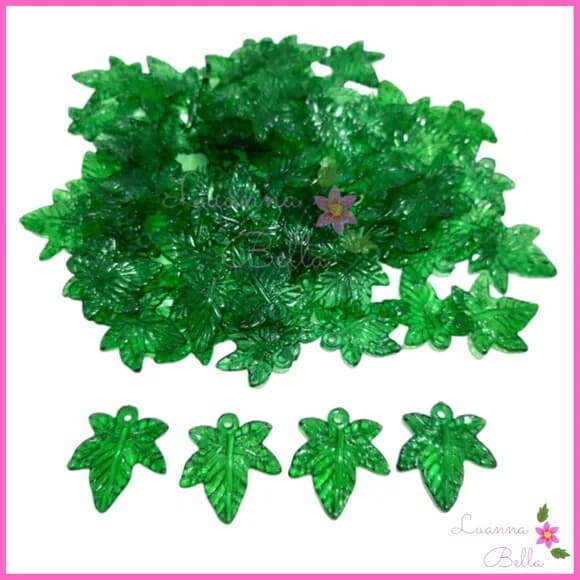 Pingente de Acrílico Folha Verde- Pct c/40 unidades