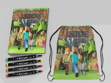 Kit Mochila e Revista de colorir com Canetinhas Minecraft