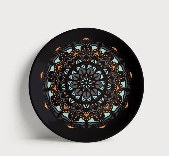 Prato Decorativo Mandala Moderna Dark 21cm Porcelana
