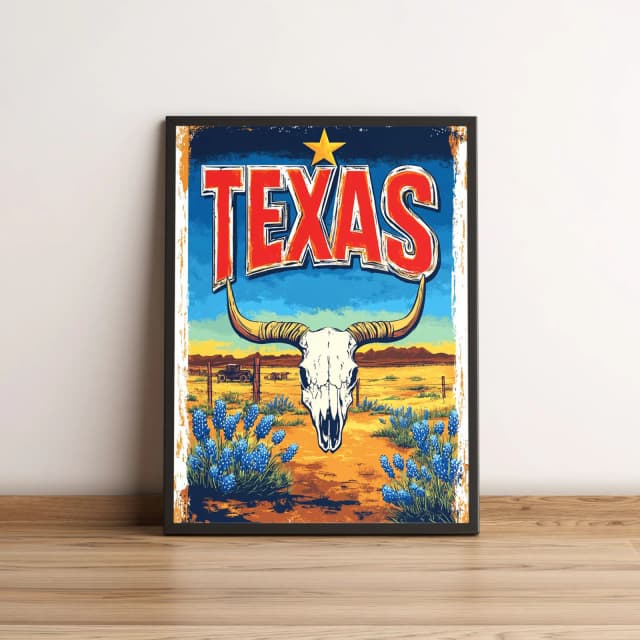 Quadro Texas com caveira e flores do deserto 2572