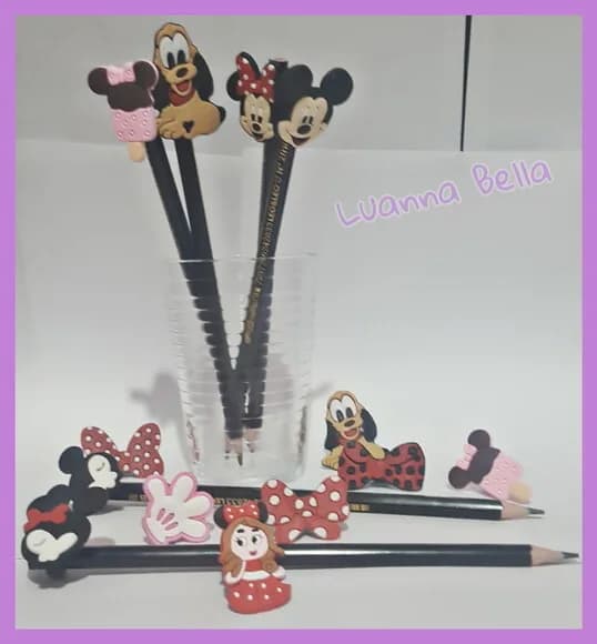 Ponteira p/Lápis Minnie e Mickey Borracha -pct c/10 unid