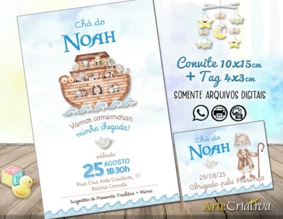 Convite Digital C/tag Chá de Bebê Arca de Noé Menino 4
