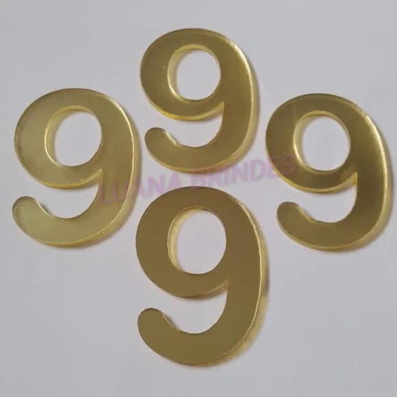 Aplique do Número 9 em Acrílico Espelhado Dourado - 5cm