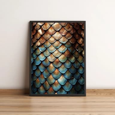 Quadro Decorativo com Escamas Douradas Azuis e Marrons 2040