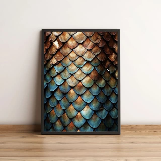Quadro Decorativo com Escamas Douradas Azuis e Marrons 2040