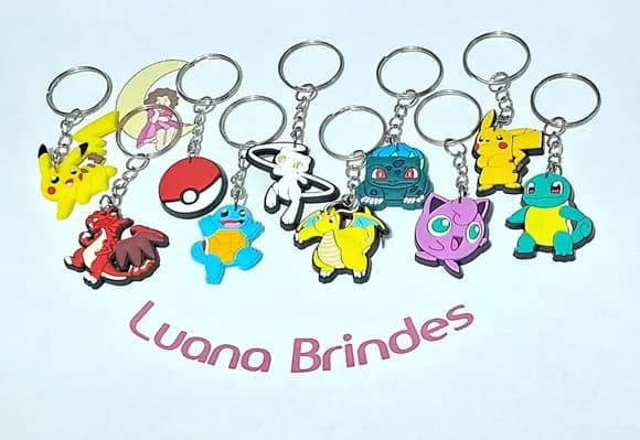 Chaveiro Pokemon Emborrachado Pacote com 10 Unidades