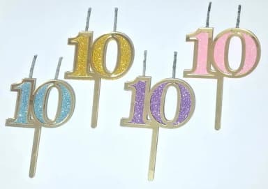 Velas 10 Anos Dourado Acrílico Pavio Magico 1 Peça