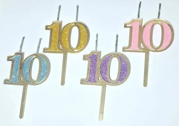Velas 10 Anos Dourado Acrílico Pavio Magico 1 Peça