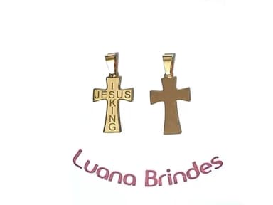 Pingente Cruz Jesus Rei Aço Inoxidável 3cm Pacote C/2 Peças