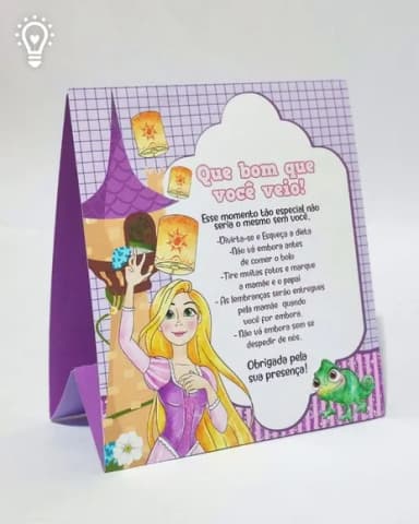 Plaquinha Centro de Mesa Rapunzel - Qualquer Tema