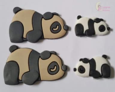 Apliques Pandas Preto Deitados de Borracha - Pct C/6 Unid
