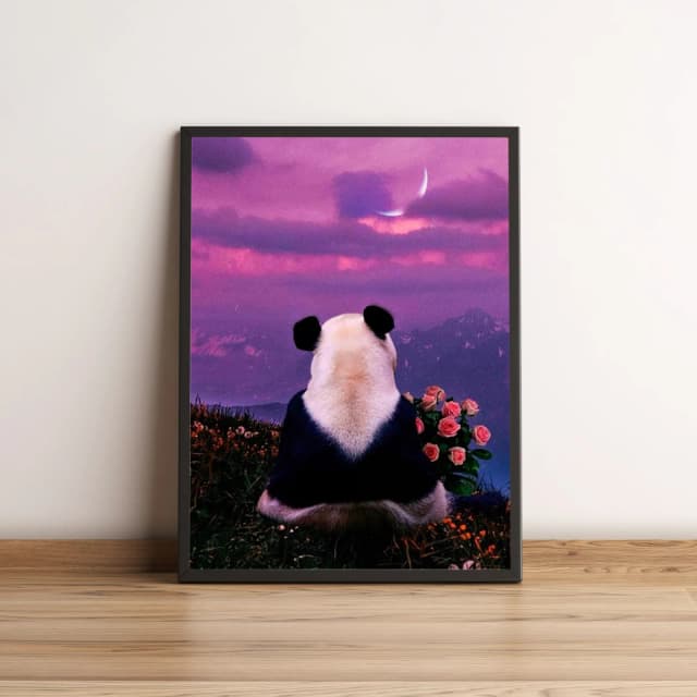 Quadro Panda Apaixonado Com Flores 185