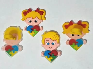 Ponteira P/lápis Menina e Menino com Símbolo Autismo 6 Peças