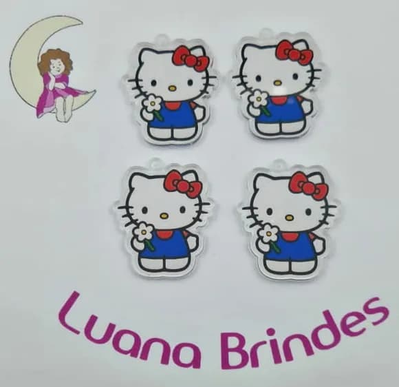 Pingentes Hello Kitty de Acrílico Adesivado 4cm