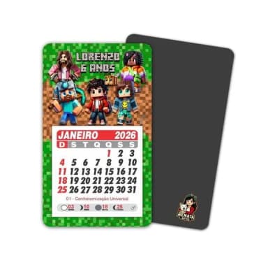 Imã de Geladeira com Calendário Minecraft