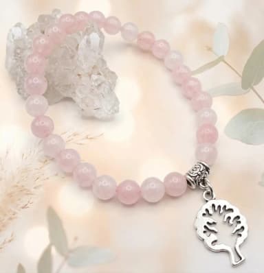 Pulseira Japamala 27 Contas Quartzo Rosa 6mm - Pingente à Escolha