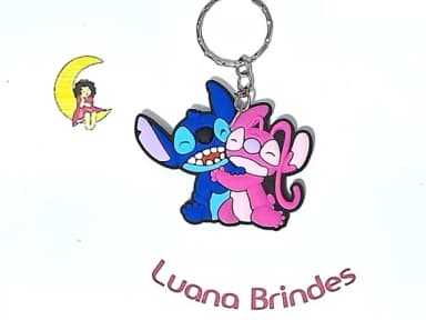 Chaveiro Stitch e Angel Emborrachado Pacote com 6 Unidades