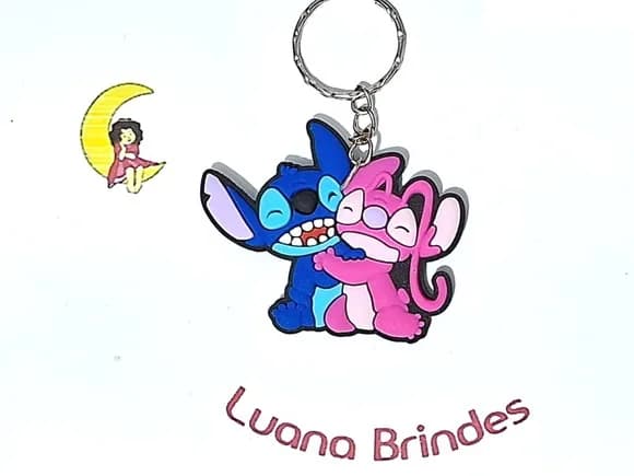 Chaveiro Stitch e Angel Emborrachado Pacote com 6 Unidades