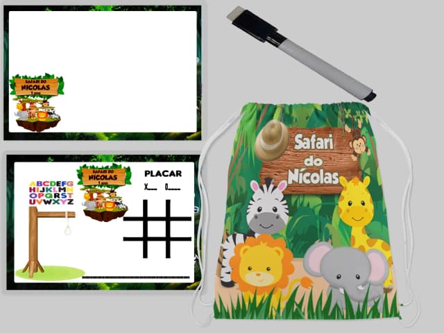 Kit Mochila e Lousa Magica para lembrancinhas Safari
