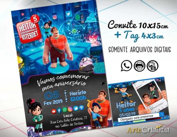 CONVITE DIGITAL C/TAG Detona Ralph Chalk Menino