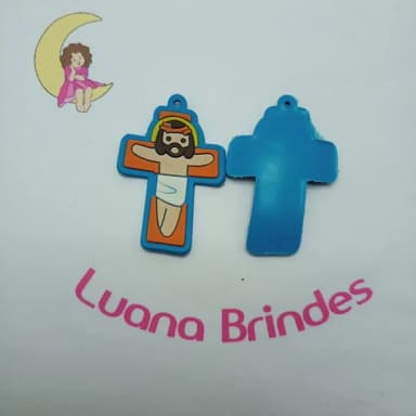 Pingente Crucifixo Azul Jeans de Borracha 5cm Pct 4 Unidades
