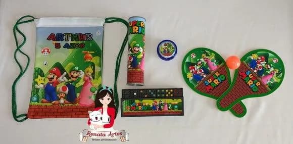 Kit Jogos na Mochila + Raquetes Super Mario Bross