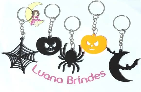 Chaveiro Halloween 3cm Acrílico Pacote com 10 Unidades