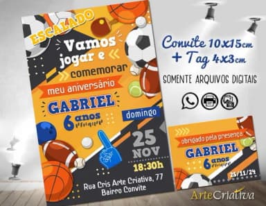 Convite Digital C/tag Bolas de Esportes 2