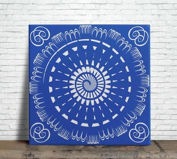 Azulejo Mandala Azul 15x15 Decorativo com Suporte