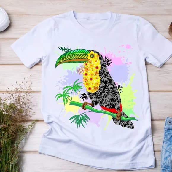 Camiseta Tucano Tropical Pop Art - Brasil, Cores e Naturez