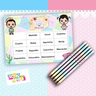 Kit Bingo+lápis Festa Junina/charraiá/chá Revelação