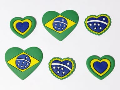 Aplique Coração Bandeira do Brasil Pacote com 6 Unidades